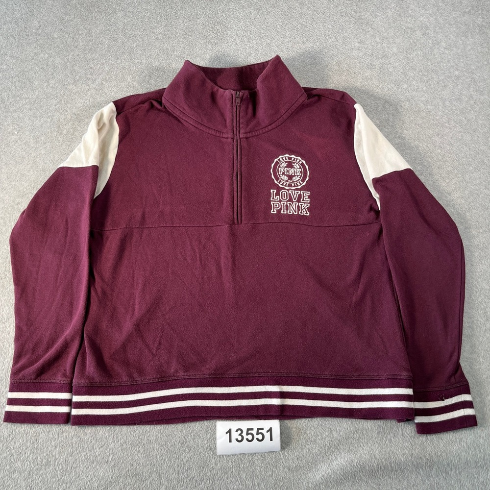 Victoria's Secret Love Pink Sweatshirt Womens Large Burgundy 1/4 Zip Streetwear